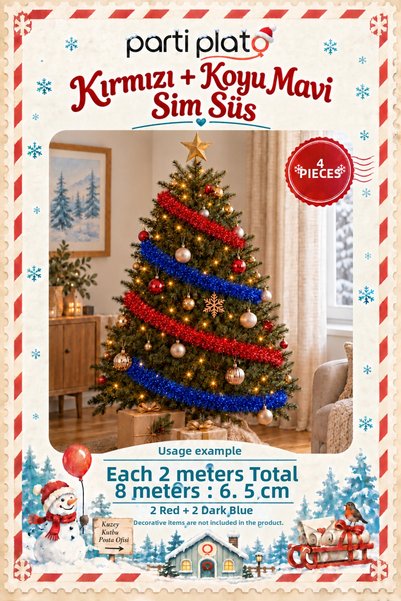 Parti Plato Red and Dark Blue Glitter Ornament 4 Pieces 2 Meters Total 8 m 6....