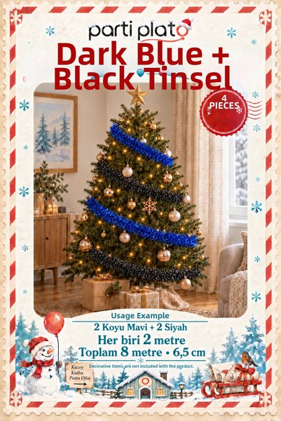 Parti Plato Dark Blue and Black Glitter Ornament 4 Pieces 2 Meters Total 8 m ...