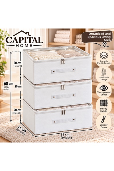 Capital Home 3 قطع منظم متعدد الأغراض + صندوق تخزين شفاف مغلق + بسحاب 35x26x2...