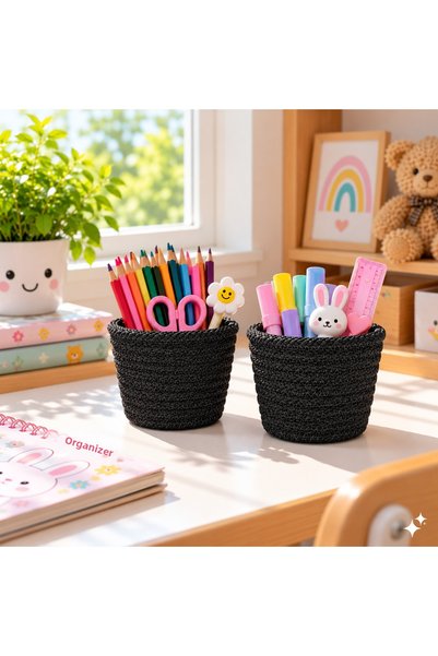 ÖRGÜM Multi-Purpose Mini 2-Piece Basket Wicker Look Decorative Organizer 12X1...
