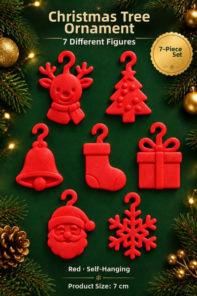 Viva Home 7-Piece Christmas Tree Ornament Set Red 7 cm New Year Christmas Dec...