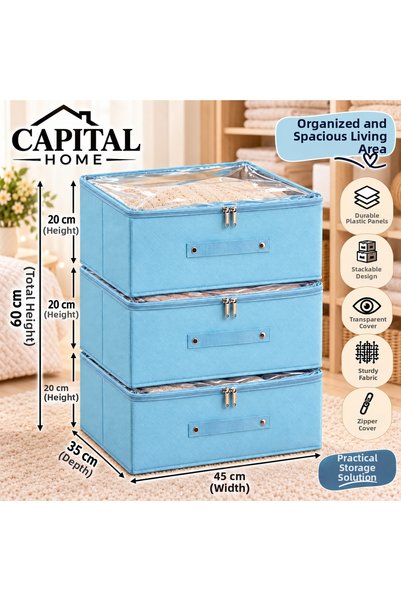 Capital Home Baza Alti 3 Pieces Multipurpose Organizer Bag + Storage Box Tran...