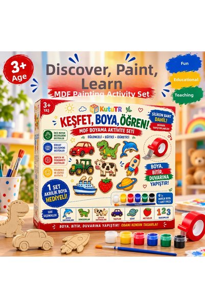 kutuTR Wooden Painting Set Fruits 10 Pieces Mdf Figures Acrylic Paint Brush a...