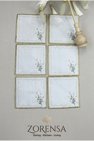 ZORENSA Set of 6 Coffee Side Cocktail Napkins, Embroidered Fabric Presentatio...
