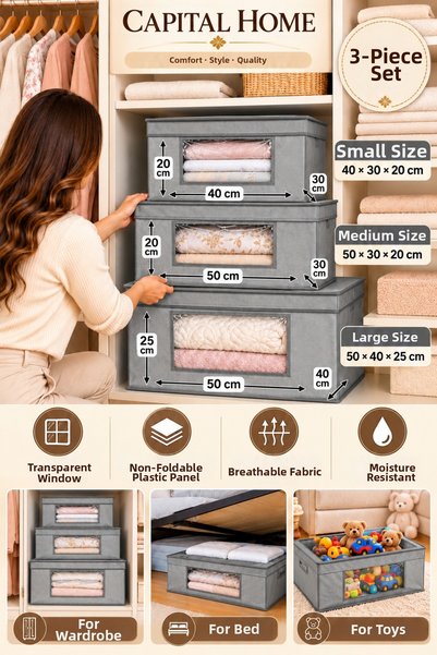 Capital Home منظم متعدد الأغراض + صندوق تخزين مع نافذة شفافة + غطاء، مجموعة م...