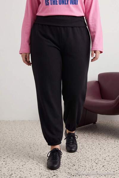 Trendyol Curve Black Baggy Elastic Cuffed Large Size Knitted Sweatpants Tbbaw...