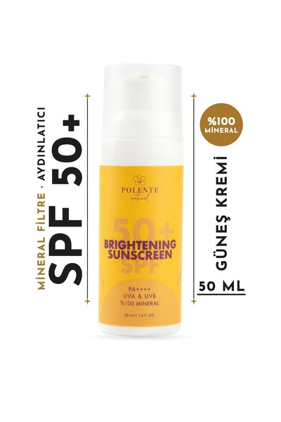 Polente Natural 50+ SPF Brightening Sunscreen - 50+ SPF Aydınlatıcı Güneş Kremi %100 Mineral Filtre (50 ml)