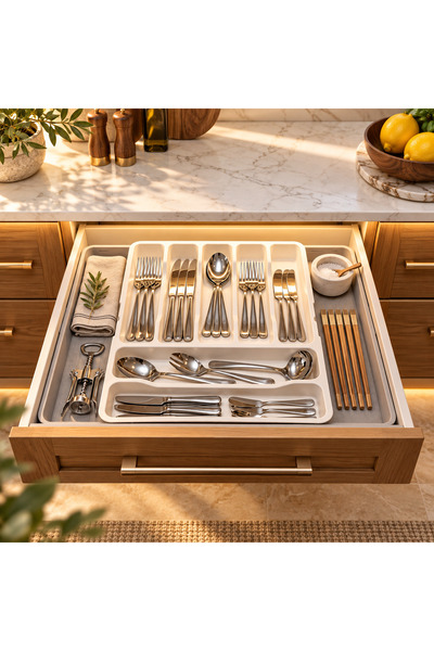 Turkco Extra Wide Double Opening Winged Kitchen Drawer Cutlery Holder & Organ...
