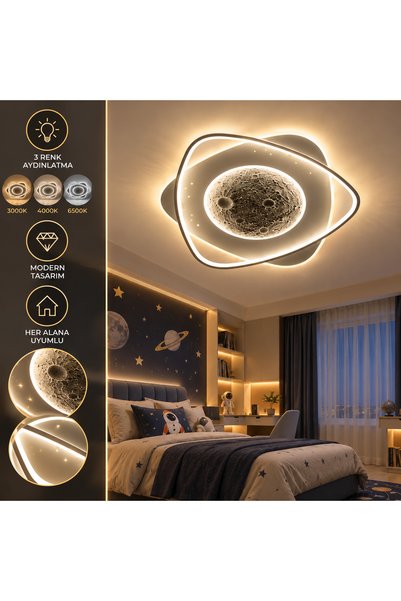 DOLUNAY AVİZE Ay Desenli Moon Orbit LED Çocuk Odası Tavan Aydınlatma Avizesi