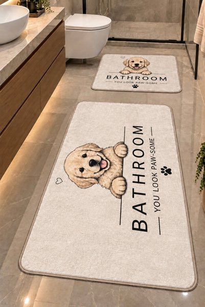 ÇELEBİ HOME TEKSTİL Sevimli Köpek Figürlü Makinede Yıkanabilir Kaymaz Taban 2...