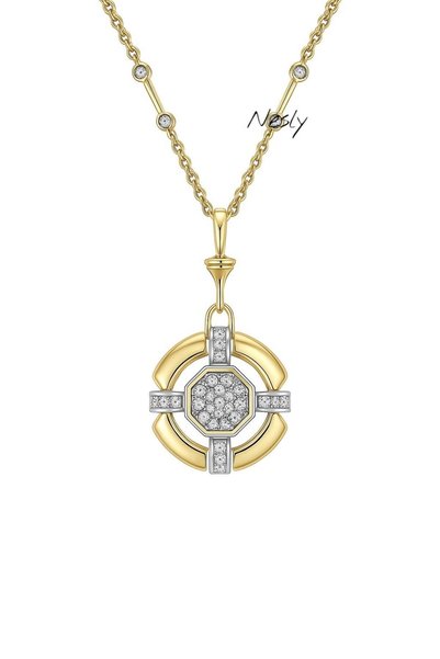 neslyaccessories Gold Emblem Locket Necklace