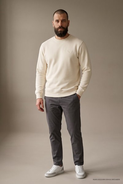 Maccali Men's Crew Neck Trend Long Sleeve Long White Sweater