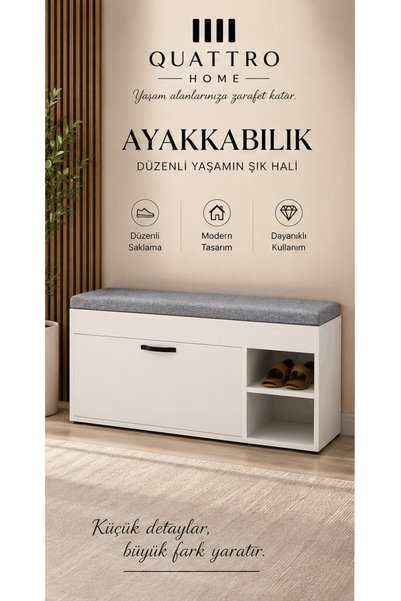 QUATTRO HOME Puflu Ayakkabılık Bench Beyaz 90 cm