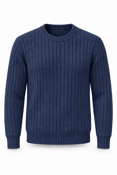 Valiberta Ashton Ribbed Crew Neck Men's Knitwear Sweater - Indigo
