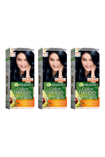 Garnier Pachet 3x Vopsea de păr permanentă, Color Naturals, 2.10 Negru Albast...