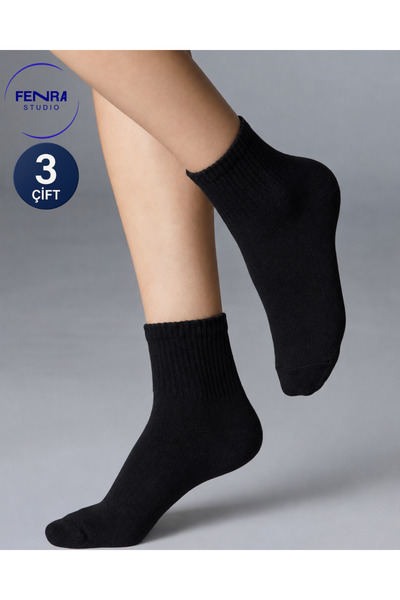 FENRA STUDIO Unisex 3-Piece Towel-Cotton Ankle-Length Black Sports Socks
