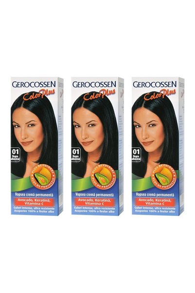 GEROCOSSEN Pachet 3x Vopsea de păr Color Plus, 0.1, Negru Albastru