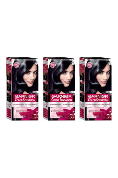 Garnier 3x Πακέτο Μόνιμη Βαφή Μαλλιών με Αμμωνία Color Sensation 1.0 Μαύρο Όν...