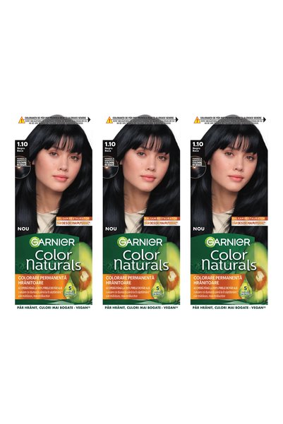 Garnier Pachet de 3 vopsele de păr permanente Color Naturals cu amoniac, 1.10...