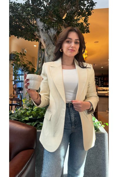 Gianora Studio KREM DERİ BLAZER CEKET