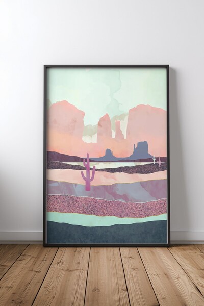 KEYFHOME Desert Dusk Light MDF cu ramă neagră Poster Tablou Decor de perete p...