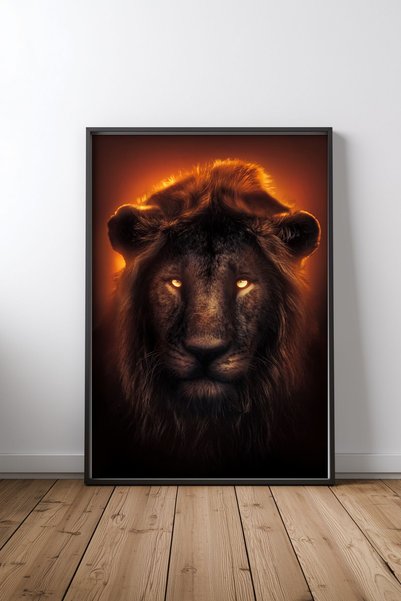 KEYFHOME Η αφίσα ζωγραφικής με μαύρο πλαίσιο από MDF The Lion, δώρο διακόσμησ...