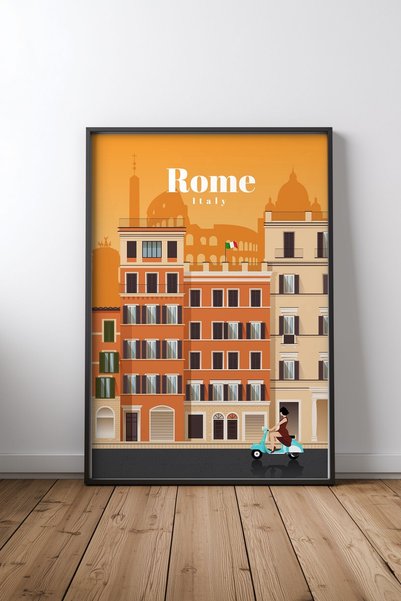 KEYFHOME Poster cu tablou MDF cu ramă neagră Travel to Rome, decor de perete ...