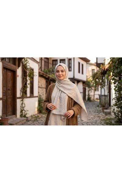 Nukra Pamuk Jakarlı Şal Halka Desen Kadın Tesettür Başörtüsü 70x190 cm