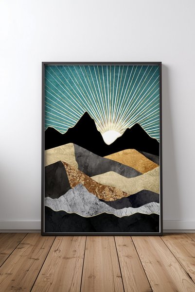 KEYFHOME Tablou metalic Daybreak cu cadru negru MDF Poster pentru decor de pe...