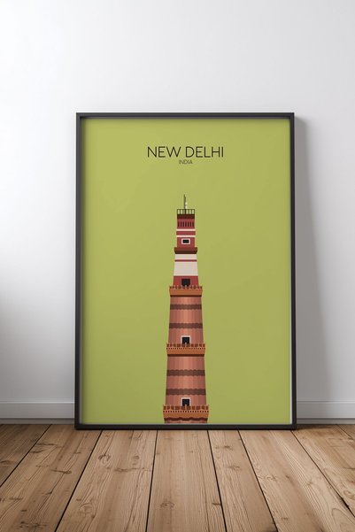KEYFHOME Delhi Qutb Minar Snippet Tablou MDF cu ramă neagră Poster pentru dec...