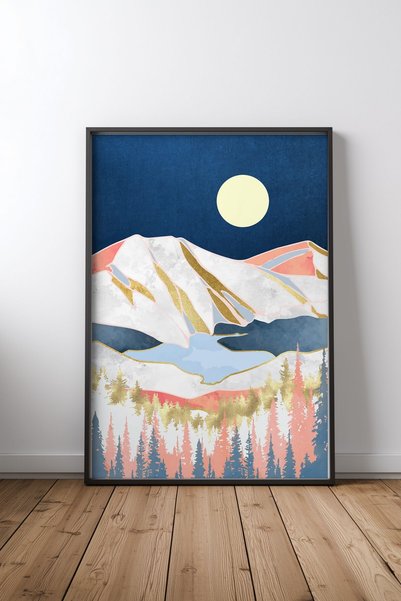 KEYFHOME Lake Mountains Μαύρο πλαίσιο MDF Αφίσα ζωγραφικής για διακόσμηση τοί...