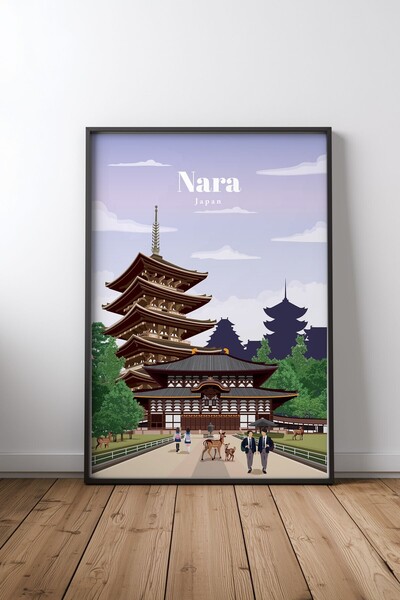 KEYFHOME Călătorie la Nara Cadru negru MDF Tablou Poster Decor de perete pent...