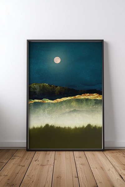 KEYFHOME Midnight Moonlight Μαύρος Πλαισιωμένος Πίνακας MDF Αφίσα Δώρο Διακόσ...