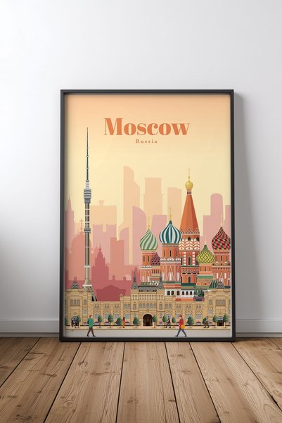 KEYFHOME Călătorie la Moscova Tablou MDF cu ramă neagră Poster pentru decorar...