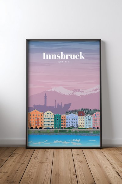 KEYFHOME Călătorie la Innsbruck Tablou MDF cu ramă neagră Poster Decor de per...