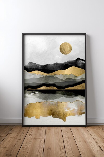 KEYFHOME Golden Spring Moon MDF cu ramă neagră Poster Tablou pentru decor de ...