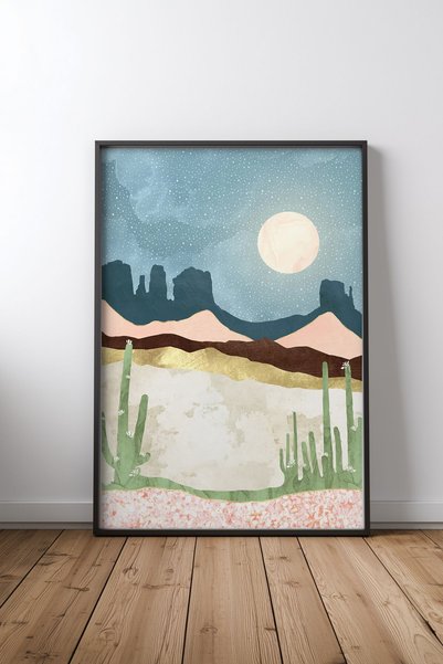 KEYFHOME Desert Bloom Μαύρο Πλαίσιο MDF Πίνακας Αφίσα Σαλόνι Διακόσμηση Τοίχο...