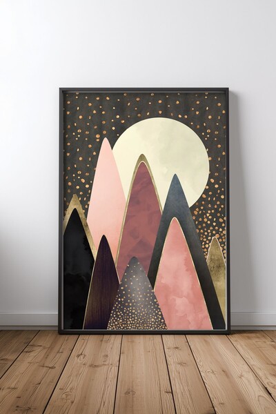 KEYFHOME Vârfuri roz și aurii Cadru negru MDF Tablou Poster Decor de perete p...
