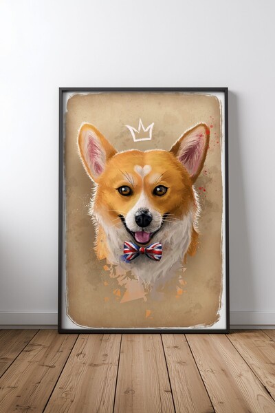 KEYFHOME Corgi Negru Încadrat MDF Tablou Poster Living Decor de perete Cadou