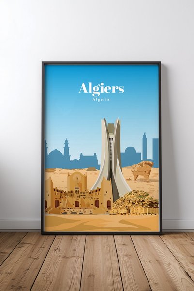 KEYFHOME Travel to Algiers Black Framed Mdf Table Poster Living Room Wall Dec...