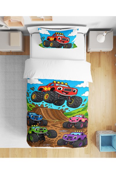 Levva Home Car Patterned Colorful 3D Digital Printed Single Boy's Duvet Cover...