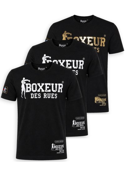 Boxeur Des Rues Мъжки тениски, комплект от 3 броя, втален модел: 2 броя черни...