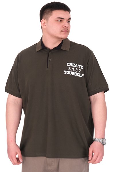 ModeXL Mode XL Large Size Men's T-Shirt Polo Collar Yourself U25310 Khaki