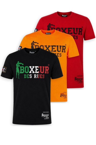Boxeur Des Rues Tricouri bărbătești, pachet de 3, croială slim: Negru/Tricolo...