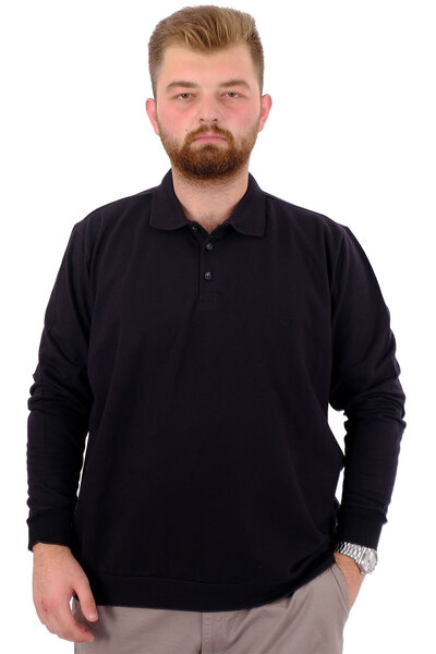 ModeXL Mode XL Large Size Men's Polo Collar Sweatshirt with Embroidery U24340...