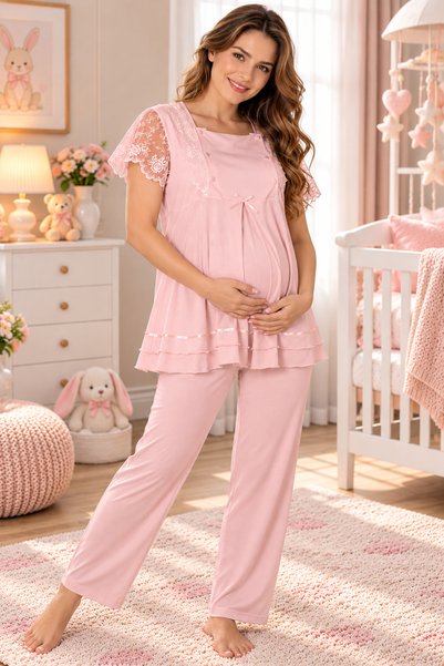by İGP Maternity Adjustable Waist Nursing Pajama Set with Breastfeeding Featu...