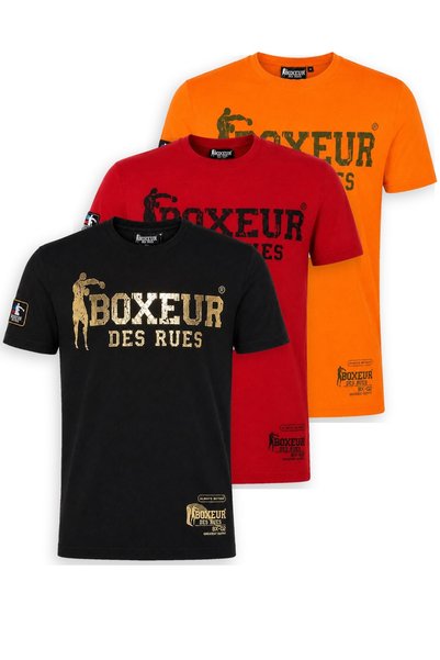 Boxeur Des Rues Pachet de 3 tricouri bărbătești slim-fit: Negru/Auriu + Roșu/...