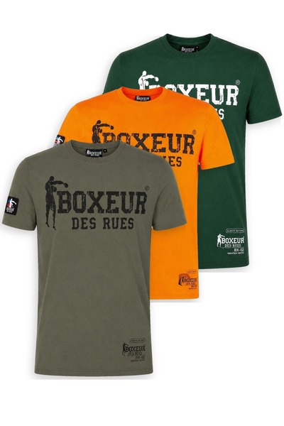Boxeur Des Rues Pachet de 3 tricouri bărbătești slim-fit: Verde măsliniu/Negr...