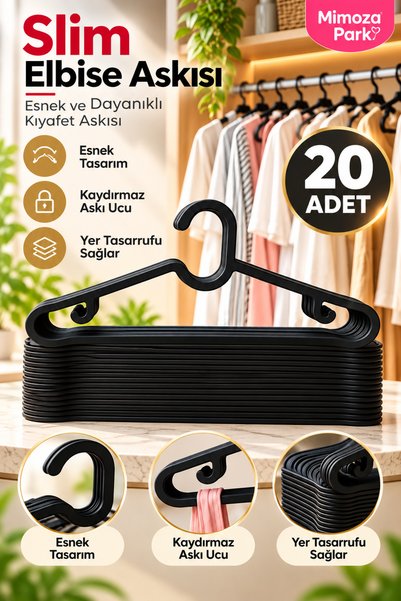MİMOZA PARK 20 Pieces Slim Clothes Hangers - Original Flexible and Durable Cl...