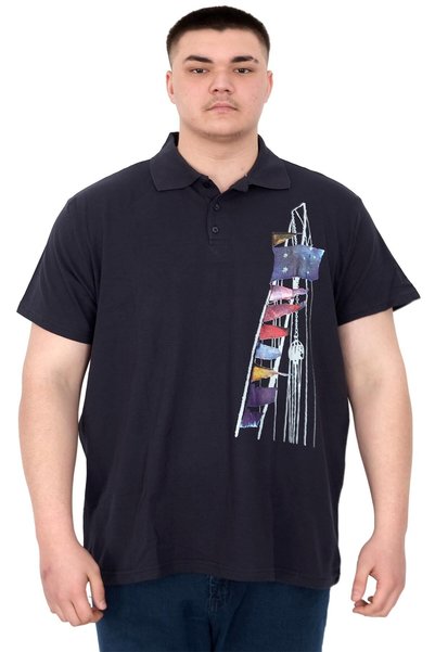 ModeXL Mode XL Large Size Men's T-Shirt Polo Flag U25304 Navy Blue